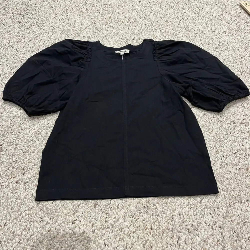 NWT Madewell Puff Sleeve Tee Sz S Black Casual Peasant Preppy